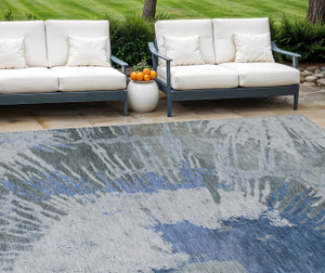 8' X 10' Denim Blue And Navy Blue Abstract Washable Indoor Outdoor Area Rug - 608219398941