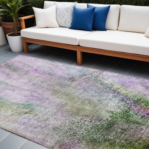 9' X 12' Purple Abstract Washable Non Skid Indoor Outdoor Area Rug - Purple