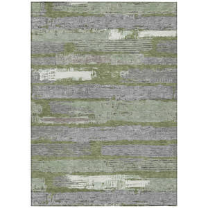 9' X 12' Olive Green Ivory And Blue Striped Washable Indoor Outdoor Area Rug