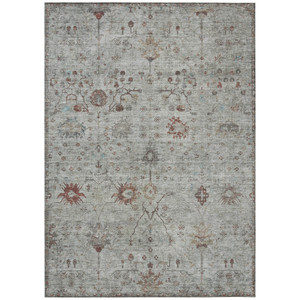 10' X 14' Gray And Copper Floral Washable Indoor Outdoor Area Rug