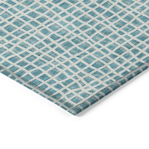 9' X 12' Teal Blue And Ivory Striped Washable Indoor Outdoor Area Rug