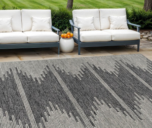 9' X 12' Charcoal And Ivory Abstract Washable Indoor Outdoor Area Rug