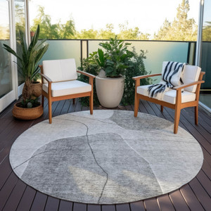 8' Gray Charcoal And Silver Round Abstract Washable Indoor Outdoor Area Rug Transitional Style - Gray, Charcoal, Silver Color