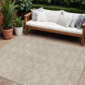8' X 10' Beige And Ivory Geometric Washable Indoor Outdoor Area Rug Transitional Style - Beige, Ivory Color