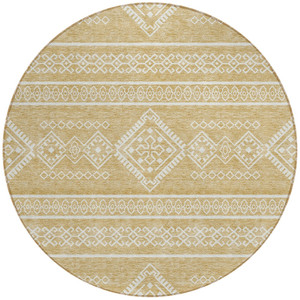 8' Gold And Ivory Round Southwestern Washable Indoor Outdoor Area Rug