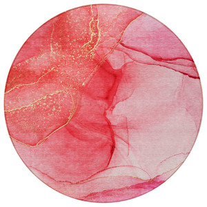 8' Pink Round Abstract Washable Indoor Outdoor Area Rug