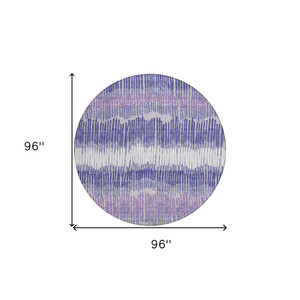 8' Purple And Gray Round Striped Washable Indoor Outdoor Area Rug