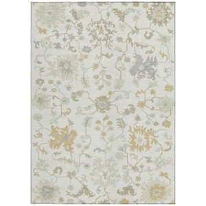 10' X 14' Ivory Gray And Taupe Floral Washable Indoor Outdoor Area Rug - Ivory, Gray, Taupe