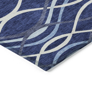 10' X 14' Navy Blue And Denim Blue Abstract Washable Indoor Outdoor Area Rug - 608219333324