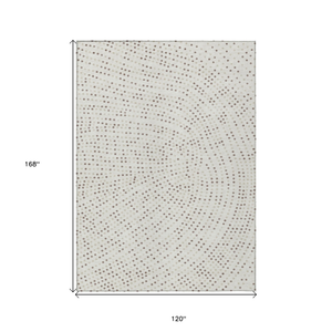 10' X 14' Ivory And Brown Polka Dot Washable Indoor Outdoor Area Rug