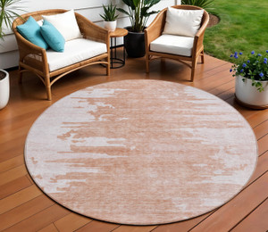 8' Terra Cotta Salmon And Copper Round Abstract Washable Indoor Outdoor Area Rug