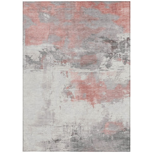 9' X 12' Coral And Gray Abstract Washable Indoor Outdoor Area Rug