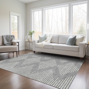 9' X 12' Gray And Ivory Geometric Washable Indoor Outdoor Area Rug - 608219146344