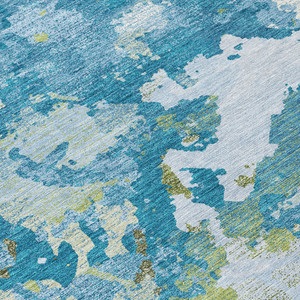 8' Denim Blue And Olive Green Round Abstract Washable Indoor Outdoor Area Rug