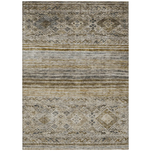 9' X 12' Brown Tan And Black Floral Washable Indoor Outdoor Area Rug