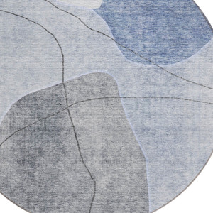 8' Denim Blue And Sky Blue Round Abstract Washable Indoor Outdoor Area Rug - 608219141585