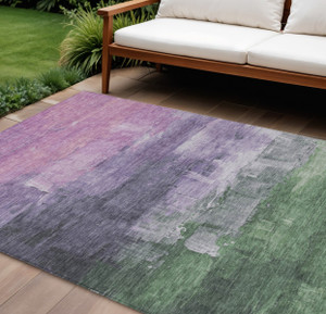 8' X 10' Lavender And Lilac Abstract Washable Indoor Outdoor Area Rug