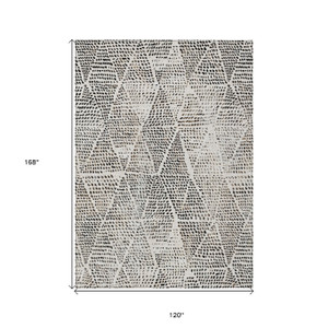 10' X 14' Ivory Charcoal And Beige Geometric Washable Indoor Outdoor Area Rug