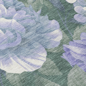 10' X 14' Lavender And Olive Green Floral Washable Indoor Outdoor Area Rug