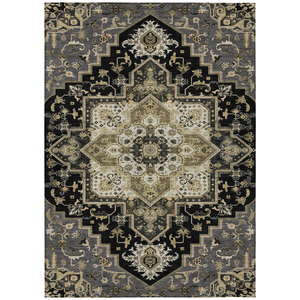 10' X 14' Black Gray And Ivory Oriental Washable Indoor Outdoor Area Rug