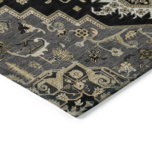 10' X 14' Black Gray And Ivory Oriental Washable Indoor Outdoor Area Rug