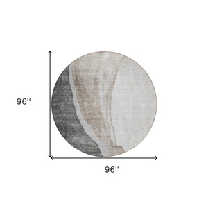 8' Charcoal Gray And Taupe Round Abstract Washable Indoor Outdoor Area Rug