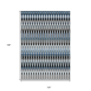 10' X 14' Gray Charcoal And Silver Southwestern Washable Indoor Outdoor Area Rug - Gray, Charcoal, Silver