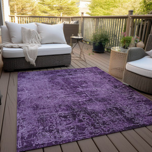 10' X 14' Purple Abstract Washable Non Skid Indoor Outdoor Area Rug Transitional Style - Purple Color