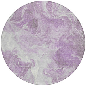 8' Lavender And Ivory Round Abstract Washable Indoor Outdoor Area Rug - 880016684797