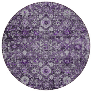8' Purple Lilac And Lavender Round Oriental Washable Indoor Outdoor Area Rug
