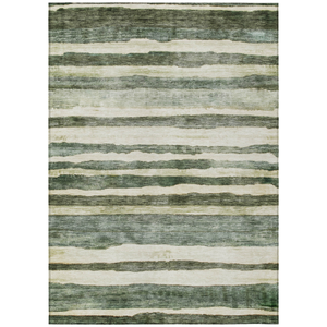 9' X 12' Sage And Beige Striped Washable Indoor Outdoor Area Rug