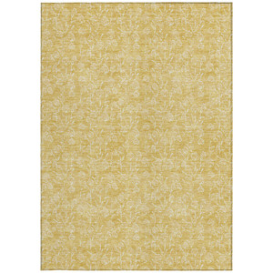 9' X 12' Gold And Ivory Floral Washable Indoor Outdoor Area Rug