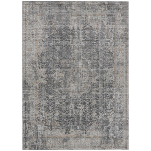 9' X 12' Charcoal And Silver Abstract Washable Indoor Outdoor Area Rug