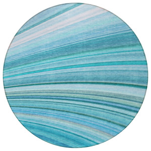 8' Teal Blue Aqua And Blue Round Abstract Washable Indoor Outdoor Area Rug