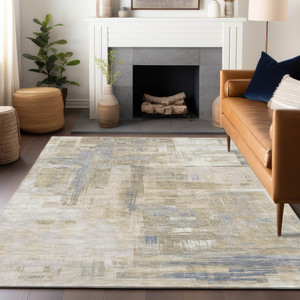 10' X 14' Ivory And Beige Abstract Washable Indoor Outdoor Area Rug - 880016524093