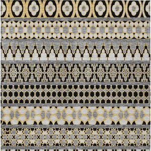 9' X 12' Charcoal Gray And Gold Quatrefoil Washable Indoor Outdoor Area Rug
