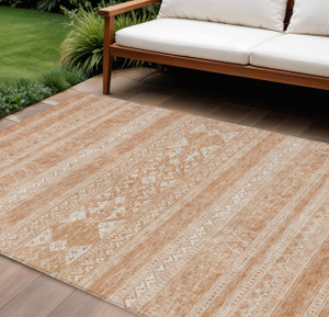 8' X 10' Copper And Ivory Southwestern Washable Indoor Outdoor Area Rug