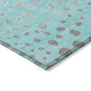 10' X 14' Aqua And Teal Blue Abstract Washable Indoor Outdoor Area Rug