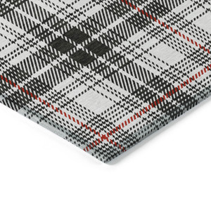 10' X 14' Black Ivory And Red Plaid Washable Indoor Outdoor Area Rug