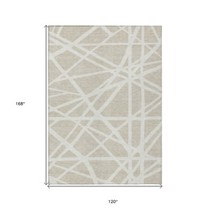 10' X 14' Beige And Ivory Geometric Washable Indoor Outdoor Area Rug - 608219351342