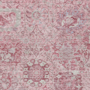 8' X 10' Pink And Gray Damask Washable Indoor Outdoor Area Rug