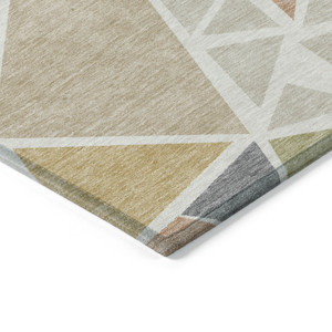 10' X 14' Ivory Brown And Green Geometric Washable Indoor Outdoor Area Rug
