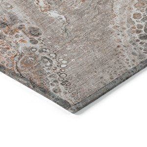 9' X 12' Terra Cotta Copper And Gray Abstract Washable Indoor Outdoor Area Rug