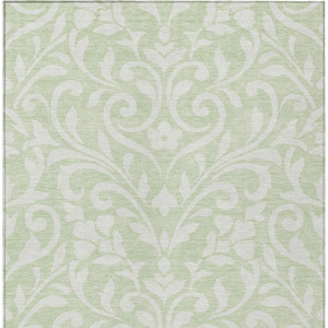 9' X 12' Artichoke Green And Ivory Floral Washable Indoor Outdoor Area Rug - Artichoke Green, Ivory