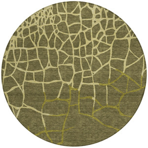 8' Olive Green And Dark Green Round Abstract Washable Indoor Outdoor Area Rug