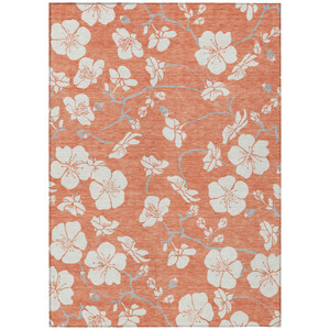 9' X 12' Coral Ivory And Gray Floral Washable Indoor Outdoor Area Rug