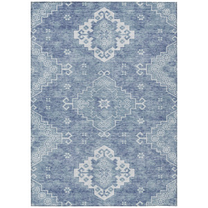 9' X 12' Navy Blue And Denim Blue Medallion Washable Indoor Outdoor Area Rug