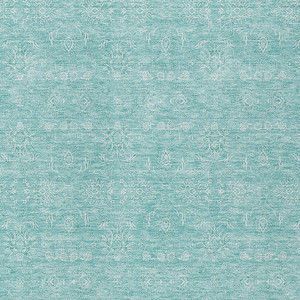 8' X 10' Aqua And Ivory Floral Washable Indoor Outdoor Area Rug - Aqua, Ivory
