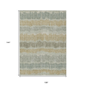9' X 12' Beige Brown And Gray Striped Washable Indoor Outdoor Area Rug