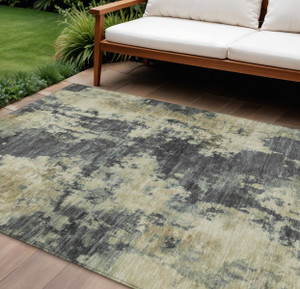 9' X 12' Gray And Beige Abstract Washable Indoor Outdoor Area Rug - Gray, Beige